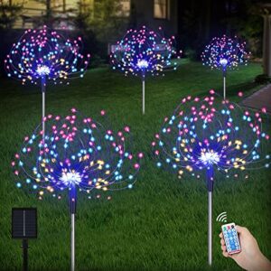 lightess fireworks solar lights outdoor with remote 5 pack, waterproof solar fireworks lamp, decorative solar garden stake lights for christmas path yard patio landscape, multicolored, lg9941073