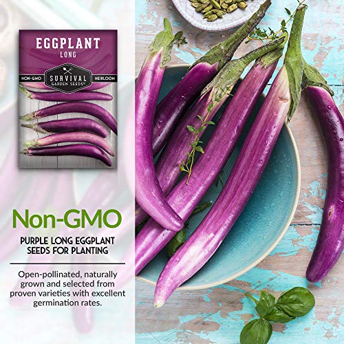 Survival Garden Seeds - Long Purple Eggplant Seed for Planting - Packet with Instructions to Plant and Grow Skinny Italian Aubergine Plants in Your Home Vegetable Garden - Non-GMO Heirloom Variety