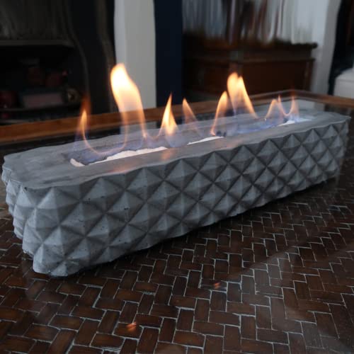 ROUNDFIRE Large Rectangle Tabletop Fire Pit - Portable Bioethanol Fireplace for Indoor & Garden (Faceted Finish)