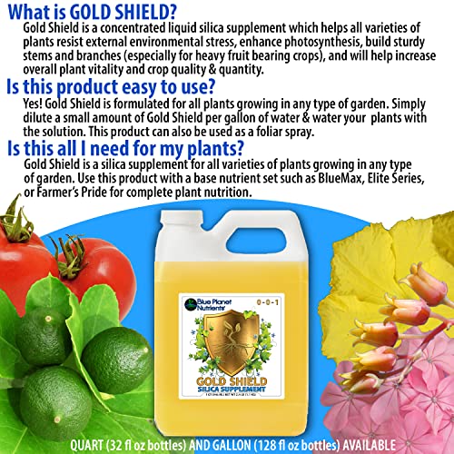 Gold Shield Silica Supplement (32 oz) Quart | Concentrated Formula for All Plants & Gardens | Makes Over 900 GALLONS | Blue Planet Nutrients