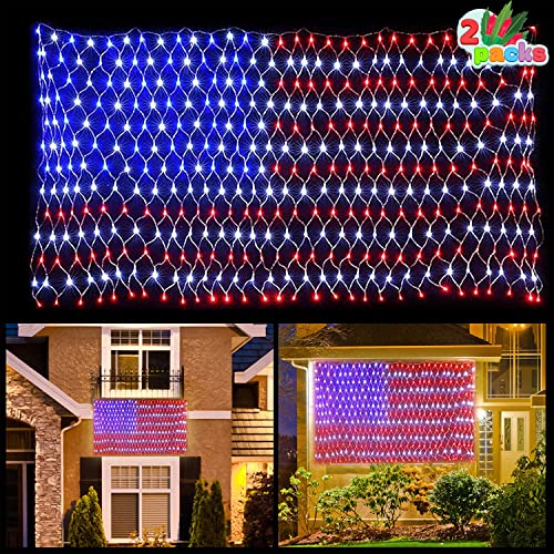 Joiedomi 2Pack LED American Flag Net Lights US Flag String Light Waterproof for Christmas, Holiday, Independence Day, Memorial Day, July 4th, National Day, Decoration, Garden, Yard, Indoor Outdoor