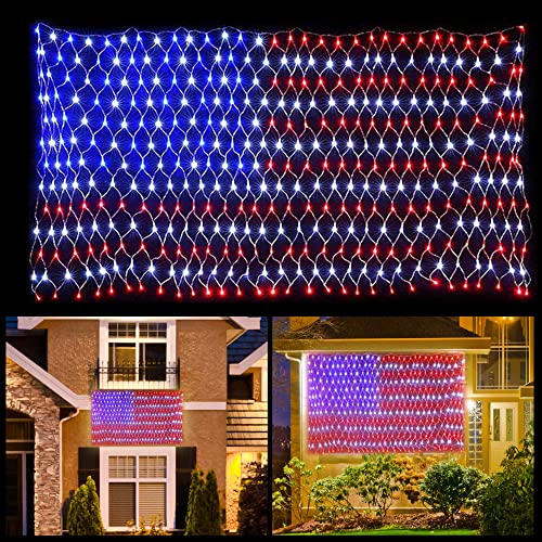 Joiedomi 2Pack LED American Flag Net Lights US Flag String Light Waterproof for Christmas, Holiday, Independence Day, Memorial Day, July 4th, National Day, Decoration, Garden, Yard, Indoor Outdoor