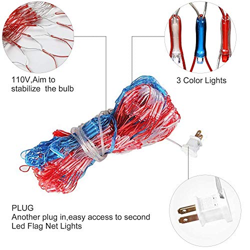 Joiedomi 2Pack LED American Flag Net Lights US Flag String Light Waterproof for Christmas, Holiday, Independence Day, Memorial Day, July 4th, National Day, Decoration, Garden, Yard, Indoor Outdoor