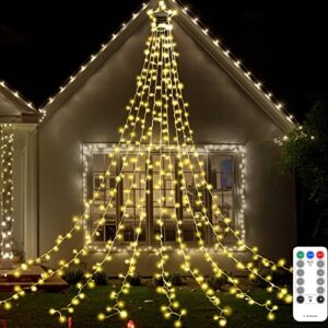 416 leds 8 modes outdoor christmas decorations star lights string, star lights outdoor with 12″ lighted topper star with remote control outdoor party seasonal garden patio xmas decor warm
