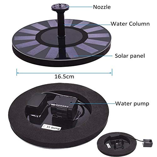 XUNMAIFBT Solar Fountain Set, Upgraded Solar Powered Bird Bath Fountain Pump Floating Solar Panel Water Pump Fountain Garden Decoration, Small Pond, Pool, Fish Tank, 16.5cm