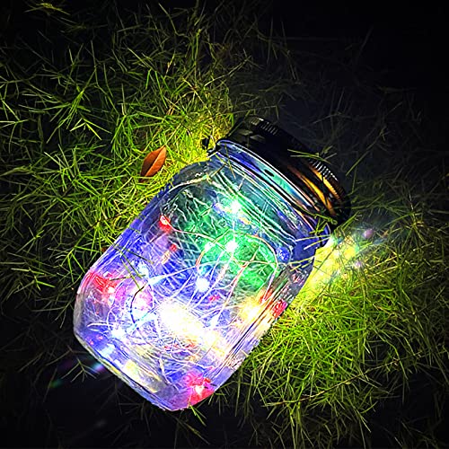 Hanging Solar Mason Jar Lights,ZQX 2 Pack 20 Led String Hanging Mason Jar Lanterns for Outdoor,Great Decor Light for Outside Patio Garden Yard Fence Wedding Table,Hangers and Jars Included（Multicolor）
