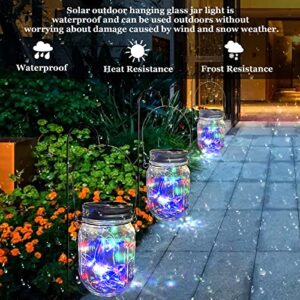 Hanging Solar Mason Jar Lights,ZQX 2 Pack 20 Led String Hanging Mason Jar Lanterns for Outdoor,Great Decor Light for Outside Patio Garden Yard Fence Wedding Table,Hangers and Jars Included（Multicolor）