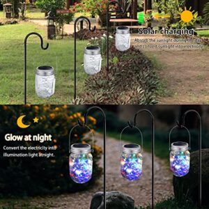 Hanging Solar Mason Jar Lights,ZQX 2 Pack 20 Led String Hanging Mason Jar Lanterns for Outdoor,Great Decor Light for Outside Patio Garden Yard Fence Wedding Table,Hangers and Jars Included（Multicolor）