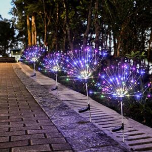 solar firework lights 2 packs solar garden decorative lights outdoor 105 led 2 modes firework string light waterproof landscape fairy lights for yard lawn pathway christmas party decor(multi-color)