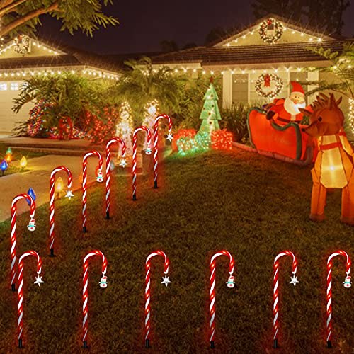 NCUUBR 21'' Christmas Candy Cane Lights Outdoor Pathway ,12 Pack Christmas LED Light Up Candy Canes Outdoor Decorations ,8 Flashing Modes, Xmas Decorations for Walkway, Driveway, Garden