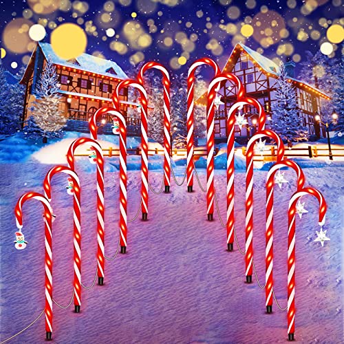 NCUUBR 21'' Christmas Candy Cane Lights Outdoor Pathway ,12 Pack Christmas LED Light Up Candy Canes Outdoor Decorations ,8 Flashing Modes, Xmas Decorations for Walkway, Driveway, Garden