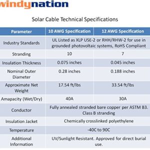 WindyNation 12 Gauge 12 AWG Pair 3 Feet Black + 3 Feet Red Solar Panel Extension Cable Wire Solar Connectors