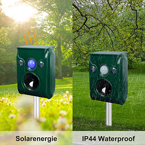 2-Pack Solar Animal Repeller, Ultrasonic Animal Repellent, Outdoor Cat Repellent,Motion Detection, LED Flashing Light,Alarm Sound Scare Away Dog,Rodent,Fox,Deer,Squirrel,Raccoon,Skunk,Rabbit,etc.