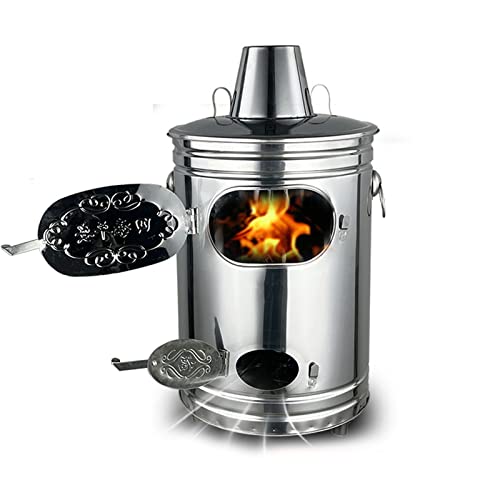 QQXX Stainless Steel Burn Barrel, Incinerator Cage with Chimney, Garden Burn Incinerator Bin with Fire Hook for Paper Leaf Trash Backyard Bonfire (34x34x61cm(13.4x13.4x24inch), A)