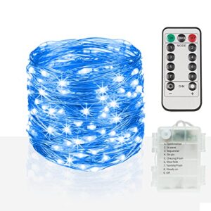 suddus 66ft 200 led outdoor string lights, blue fairy lights battery operated with remote, led twinkle lights for bedroom, dorm, patio, tapestry, backyard, garden, christmas, party, indoor
