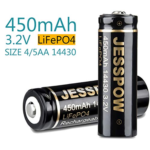 JESSPOW 14430 Battery, 14430 3.2V 450mAh LiFePo4 Rechargeable Solar Batteries 4 Pack for for Solar Panel Outdoor Garden Lights, Solar Panel Light, Tooth Brush, Shaver, Flashlight (NOT AA Battery)