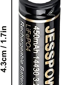 JESSPOW 14430 Battery, 14430 3.2V 450mAh LiFePo4 Rechargeable Solar Batteries 4 Pack for for Solar Panel Outdoor Garden Lights, Solar Panel Light, Tooth Brush, Shaver, Flashlight (NOT AA Battery)