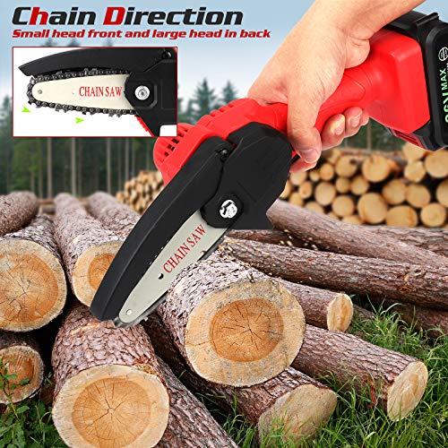 Mini Chainsaw Cordless Power Electric-Chain-Saws - 4 Inch Battery Power Chainsaw Small Portable One-Hand Handheld , 26V Rechargeable Operated, for Tree Trimming and Branch Wood Cutting