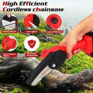 Mini Chainsaw Cordless Power Electric-Chain-Saws - 4 Inch Battery Power Chainsaw Small Portable One-Hand Handheld , 26V Rechargeable Operated, for Tree Trimming and Branch Wood Cutting