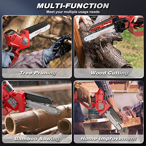 6-inch Mini Chainsaw Cordless, Battery Powered Electric Chainsaw Cordless, Handheld Chainsaw with 2Pcs 21V 2.0Ah Batteries, Portable Small Chainsaw for Tree Trimming Branch Pruning and Wood Cutting