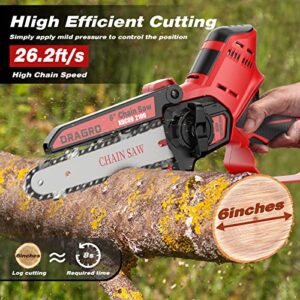 6-inch Mini Chainsaw Cordless, Battery Powered Electric Chainsaw Cordless, Handheld Chainsaw with 2Pcs 21V 2.0Ah Batteries, Portable Small Chainsaw for Tree Trimming Branch Pruning and Wood Cutting