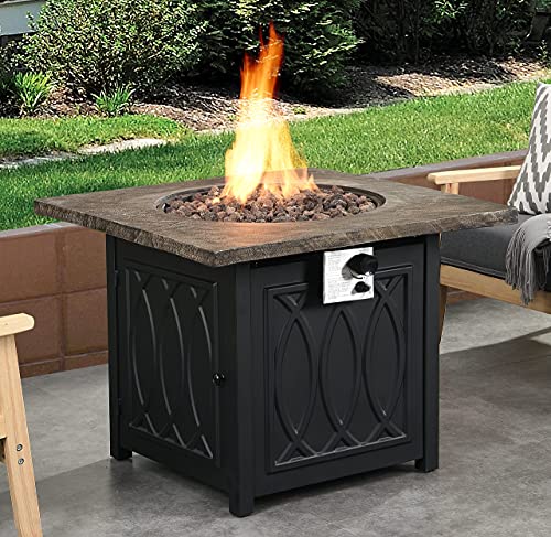 Ehomexpert 50,000 BTU Fire Pit Table,32-inch Outdoor Garden Square Auto-Ignition Propane Gas Fire Table with Waterproof Cover for Patio Courtyard Balcony,Brown