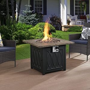 Ehomexpert 50,000 BTU Fire Pit Table,32-inch Outdoor Garden Square Auto-Ignition Propane Gas Fire Table with Waterproof Cover for Patio Courtyard Balcony,Brown