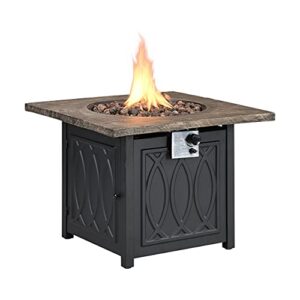 Ehomexpert 50,000 BTU Fire Pit Table,32-inch Outdoor Garden Square Auto-Ignition Propane Gas Fire Table with Waterproof Cover for Patio Courtyard Balcony,Brown