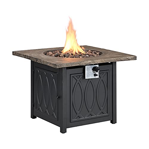 Ehomexpert 50,000 BTU Fire Pit Table,32-inch Outdoor Garden Square Auto-Ignition Propane Gas Fire Table with Waterproof Cover for Patio Courtyard Balcony,Brown