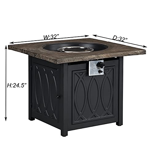 Ehomexpert 50,000 BTU Fire Pit Table,32-inch Outdoor Garden Square Auto-Ignition Propane Gas Fire Table with Waterproof Cover for Patio Courtyard Balcony,Brown