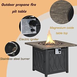 Ehomexpert 50,000 BTU Fire Pit Table,32-inch Outdoor Garden Square Auto-Ignition Propane Gas Fire Table with Waterproof Cover for Patio Courtyard Balcony,Brown