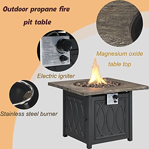 Ehomexpert 50,000 BTU Fire Pit Table,32-inch Outdoor Garden Square Auto-Ignition Propane Gas Fire Table with Waterproof Cover for Patio Courtyard Balcony,Brown