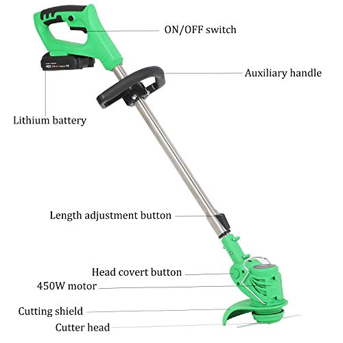 sazoley Cordless String Trimmer Edger 21V 450W Lawn Mower Rechargeable Grass Pruning Cutter Garden Tools with Telescopic Pole Replace Blade