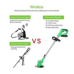 sazoley Cordless String Trimmer Edger 21V 450W Lawn Mower Rechargeable Grass Pruning Cutter Garden Tools with Telescopic Pole Replace Blade