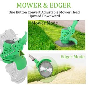 sazoley Cordless String Trimmer Edger 21V 450W Lawn Mower Rechargeable Grass Pruning Cutter Garden Tools with Telescopic Pole Replace Blade