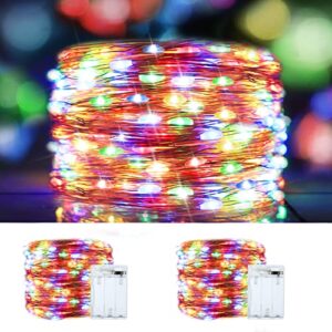 colorful string lights christmas decorations, 2 pack 100led copper string lights battery operated fairy lights twinkle lights for home, bedroom, garden, patio, outdoor, xmas decor-multicolor