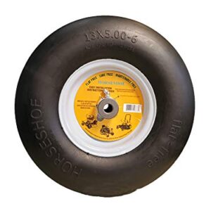 HORSESHOE New 13x5.00-6 Flat Free Smooth Tire w/Steel Wheel for Residential Riding Lawn Mower (Deck 36"-46") Garden Tractor -hub Length 3.25"-5.9" - Bore ID 5/8" 135006 (2)