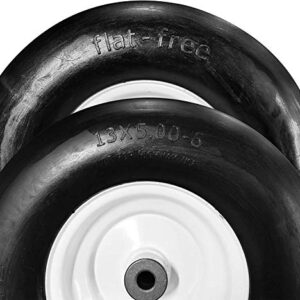 HORSESHOE New 13x5.00-6 Flat Free Smooth Tire w/Steel Wheel for Residential Riding Lawn Mower (Deck 36"-46") Garden Tractor -hub Length 3.25"-5.9" - Bore ID 5/8" 135006 (2)