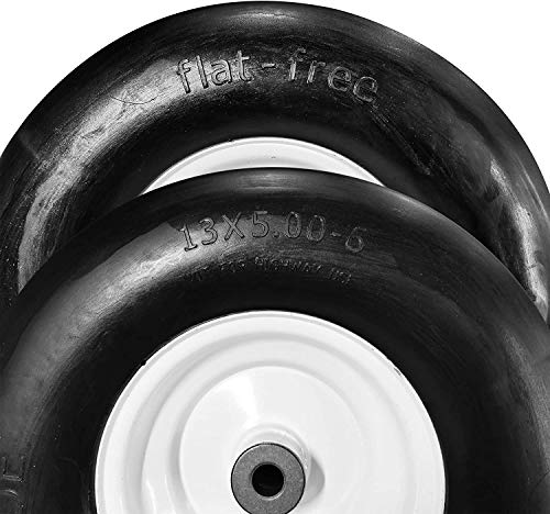 HORSESHOE New 13x5.00-6 Flat Free Smooth Tire w/Steel Wheel for Residential Riding Lawn Mower (Deck 36"-46") Garden Tractor -hub Length 3.25"-5.9" - Bore ID 5/8" 135006 (2)