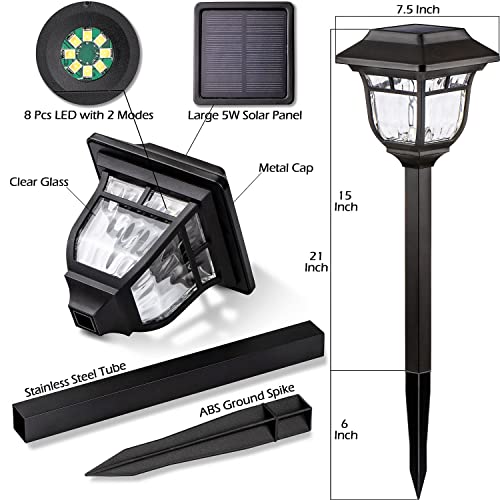 LeiDrail Solar Pathway Lights 4 Pack Solar Outdoor Lights Pathway with 2 Modes IP65 Waterproof Glass Metal Garden Lights Solar Powered 30 LM Warm White Landscape Lighting for Yard Patio Walkway Lawn