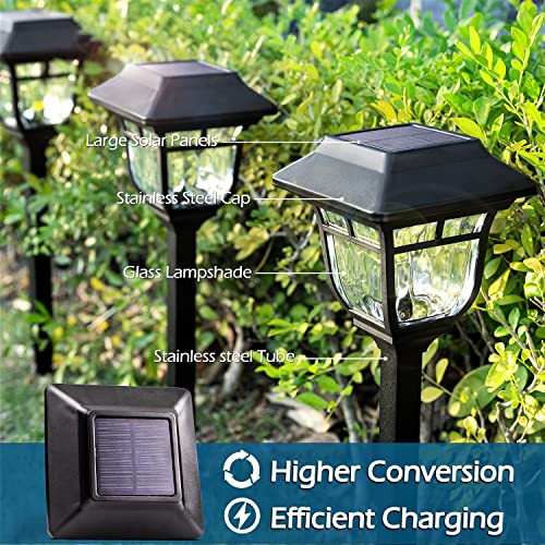 LeiDrail Solar Pathway Lights 4 Pack Solar Outdoor Lights Pathway with 2 Modes IP65 Waterproof Glass Metal Garden Lights Solar Powered 30 LM Warm White Landscape Lighting for Yard Patio Walkway Lawn