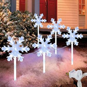 waterglide set of 5 snowflake christmas pathway lights outdoor, 9″ x 23″ large snowflake lights pathway marker, plug in holiday garden decorative lights with stakes for walkway patio yard xmas decor