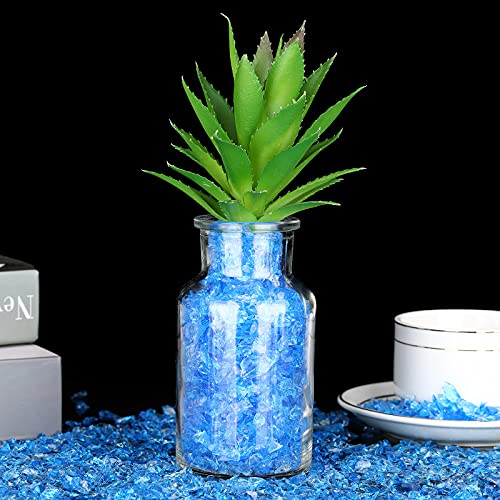 Crushed Glass for Crafts Broken Glass Pieces Decorative Reflective Tempered Crushed Mirror Pieces Vase Filler Crush Glass for Vase Pool, Bar, Fish Tank, Garden Decoration (Aqua Blue,2 Pound)