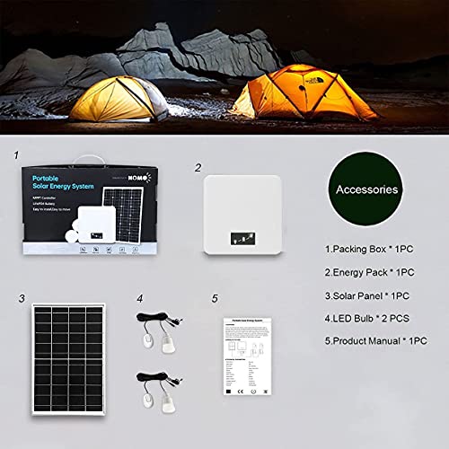 80Wh Portable Power Station with 2PCS 700LM Hanging LED Bulbs,2 USB 2A Ports,20000mAh Backup LiFePO4 Battery and 16W Solar Panel,Solar Generator for Garden,Shed,Barn,RV,Outdoors Camping Travel Hunting