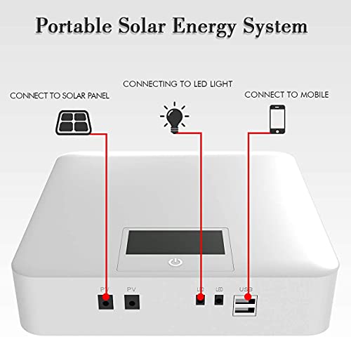 80Wh Portable Power Station with 2PCS 700LM Hanging LED Bulbs,2 USB 2A Ports,20000mAh Backup LiFePO4 Battery and 16W Solar Panel,Solar Generator for Garden,Shed,Barn,RV,Outdoors Camping Travel Hunting