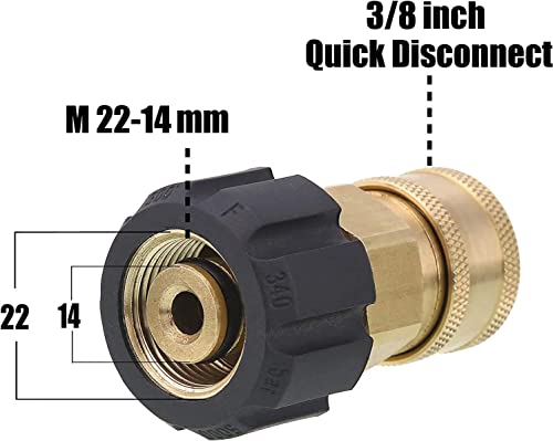 Tool Daily Quick Connect Socket for Pressure Washer Gun and Hose, 3/8 Inch Socket to M22 14mm Metric, 5000 PSI