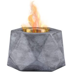 roundfire modern faceted concrete tabletop fire pit – fire bowl, portable fire pit, small personal fireplace for indoor and garden use.