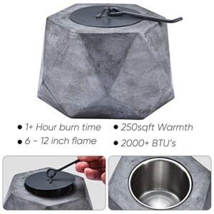 ROUNDFIRE Modern Faceted Concrete Tabletop Fire Pit - Fire Bowl, Portable Fire Pit, Small Personal Fireplace for Indoor and Garden Use.