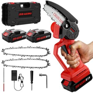mini chainsaw cordless – 4 inch handheld mini electric chainsaw, portable battery powered chain saws for tree trimming branch wood cutting（2 batteries and 2 chains）