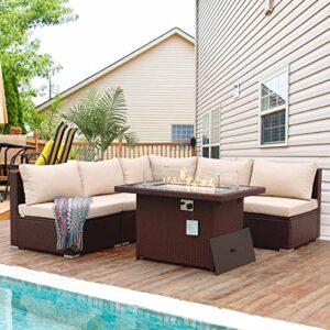 nicesoul® luxury high back extra large size pe wicker patio furniture sectionals 6 pcs outdoor couch sets with fire pit table csa approved espresso